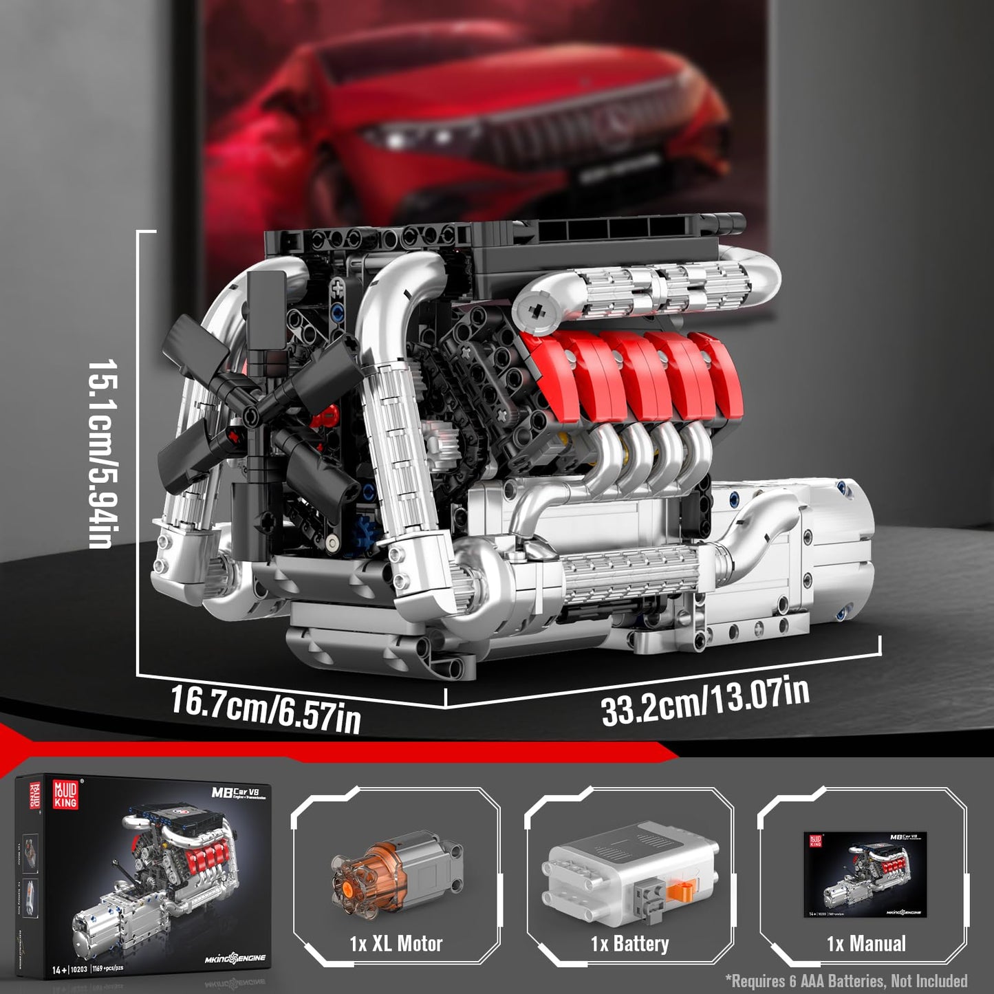 Mouldking 10203 - V8 Motorblok van een BMW M8